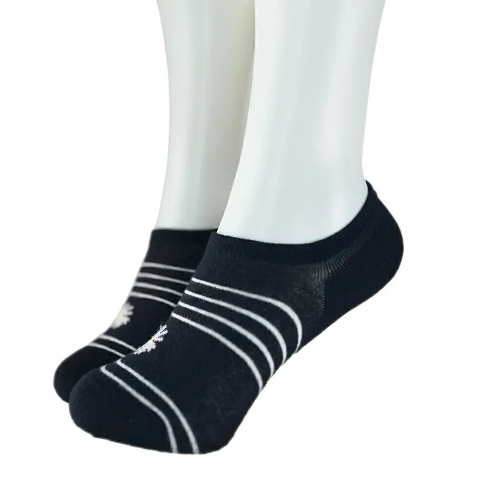 Black Daisy No-Show Socks